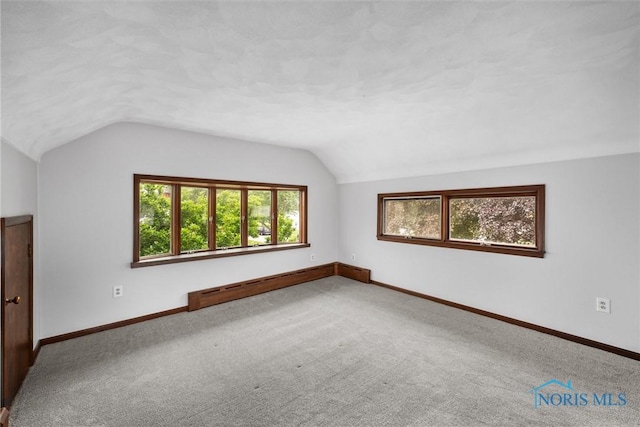 503 Church St, Helena, OH 43435 - bonus room featuring vaulted ceiling, baseboards, carpet, and a baseboard radiator