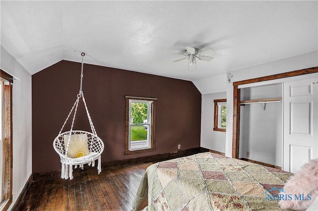 4279 Defiance Pike, Wayne, OH 43466 - bedroom with vaulted ceiling, hardwood / wood-style flooring, a closet, baseboards, and ceiling fan