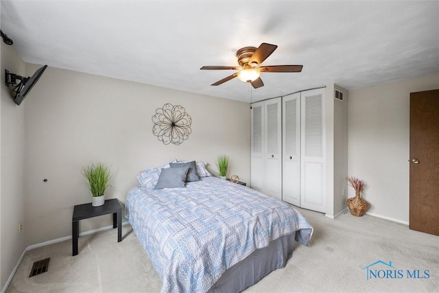 119 Mallard Rd, Perrysburg, OH 43551 - bedroom with carpet, a closet, baseboards, and ceiling fan