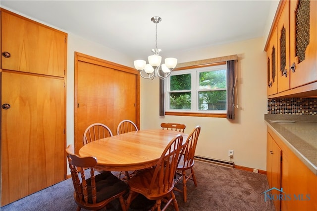 1306 N Union St, Fostoria, OH 44830 - dining room with carpet, a chandelier, baseboard heating, and baseboards