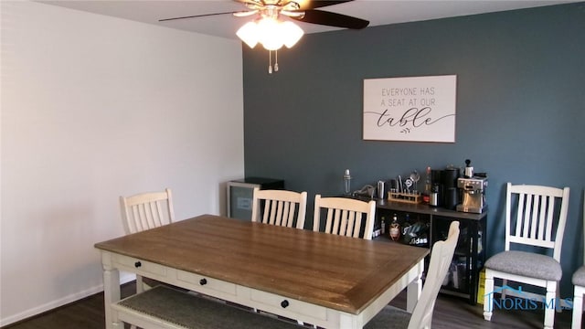 640 Hemlock St, Wauseon, OH 43567 - dining space with ceiling fan and dark wood-style floors