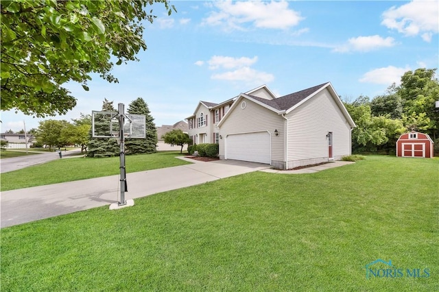 640 Hemlock St, Wauseon, OH 43567 - view of front of house featuring a shed, driveway, a front yard, and an attached garage