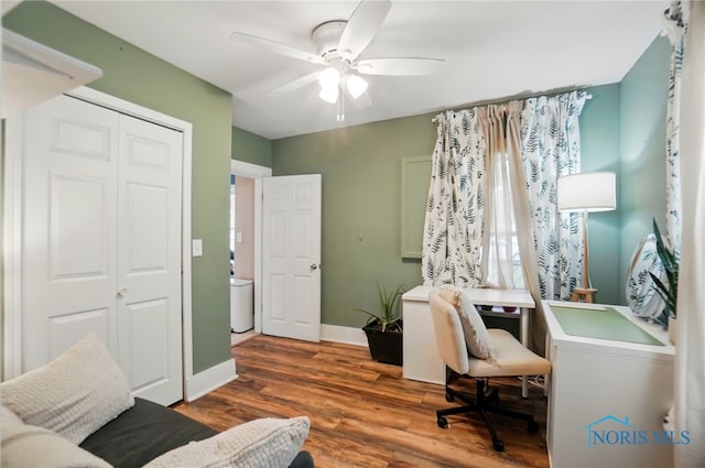 404 W Yates Ave, Findlay, OH 45840 - home office featuring wood finished floors, ceiling fan, and baseboards