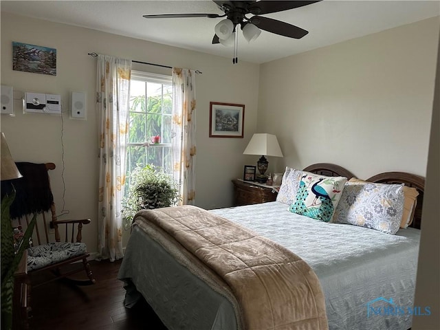 20515 Lockwood Rd, Defiance, OH 43512 - bedroom with dark wood-style floors, access to exterior, and ceiling fan
