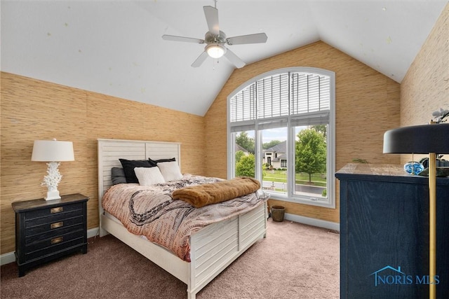 3051 Deep Water Ln, Maumee, OH 43537 - bedroom with vaulted ceiling, carpet flooring, and a ceiling fan