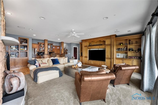 3051 Deep Water Ln, Maumee, OH 43537 - living area with light colored carpet, ceiling fan, and recessed lighting