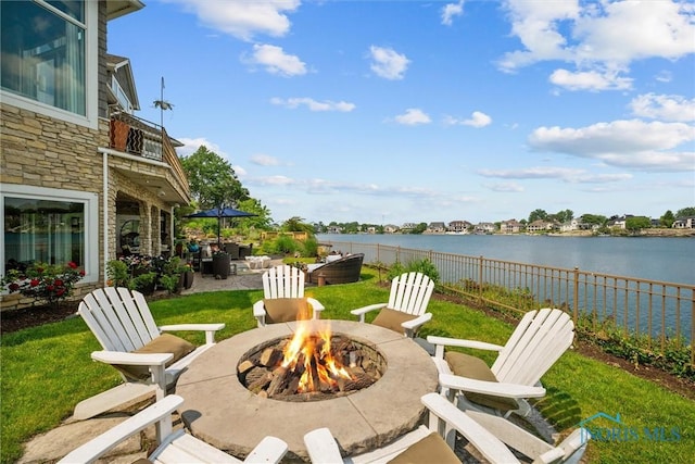 3051 Deep Water Ln, Maumee, OH 43537 - patio / terrace featuring a fire pit, a patio area, and a water view