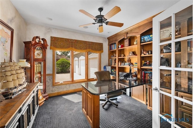 3051 Deep Water Ln, Maumee, OH 43537 - office featuring dark carpet and a ceiling fan