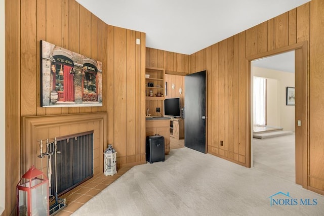 4123 Shamley Green Dr, Toledo, OH 43623 - living room featuring wood walls and carpet