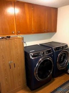 129 Central Ave, North Baltimore, OH 45872 - laundry area with cabinet space, independent washer and dryer, and light wood-style flooring