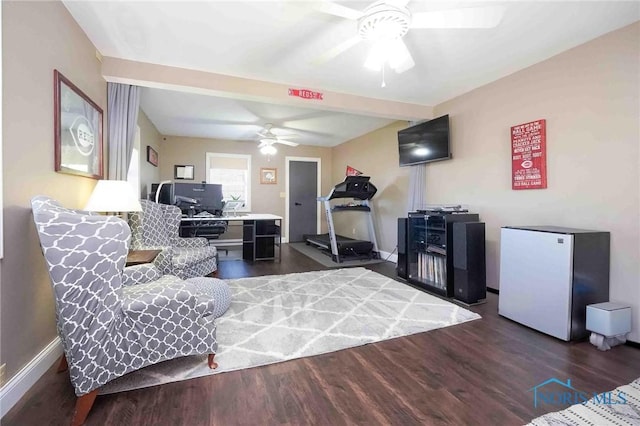 16070 Rd S, Columbus Grove, OH 45830 - living room featuring ceiling fan, wood finished floors, baseboards, and a desk
