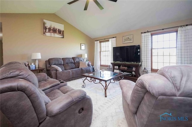 16070 Rd S, Columbus Grove, OH 45830 - living room featuring ceiling fan and lofted ceiling