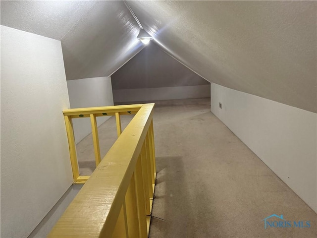 1726 Balkan Pl, Toledo, OH 43613 - additional living space featuring lofted ceiling, light colored carpet, and a textured ceiling