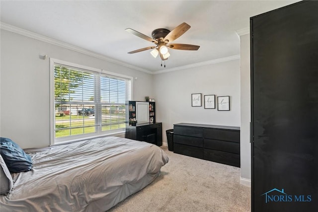 1250 Indiana Ave, Napoleon, OH 43545 - carpeted bedroom with ornamental molding and a ceiling fan
