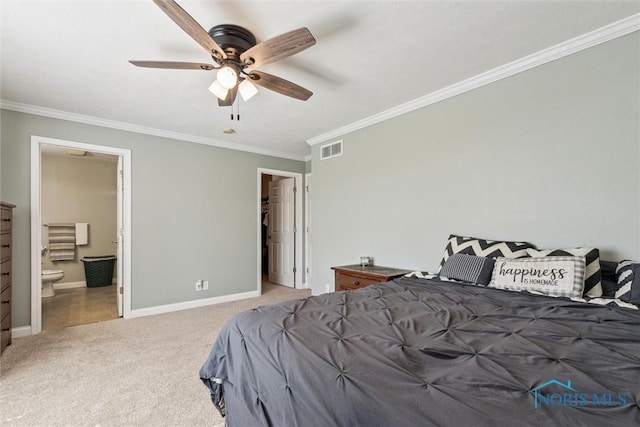 1250 Indiana Ave, Napoleon, OH 43545 - carpeted bedroom with crown molding, baseboards, ensuite bathroom, a spacious closet, and ceiling fan