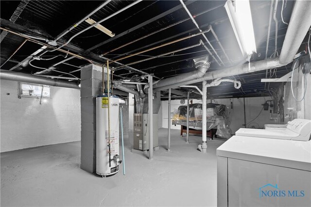 1006 Woodward Ave, Toledo, OH 43608 - unfinished basement featuring water heater, washing machine and dryer, and heating unit