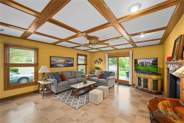 26741 Green Ville Dr, Perrysburg, OH 43551 - living room featuring coffered ceiling and baseboards