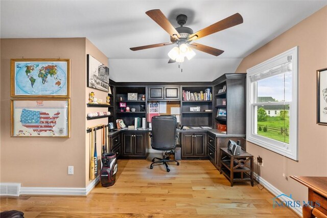 26741 Green Ville Dr, Perrysburg, OH 43551 - office featuring light wood finished floors, a ceiling fan, and baseboards