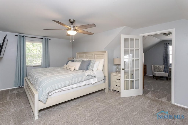 717 Birch St, Bowling Green, OH 43402 - bedroom featuring carpet, vaulted ceiling, and ceiling fan