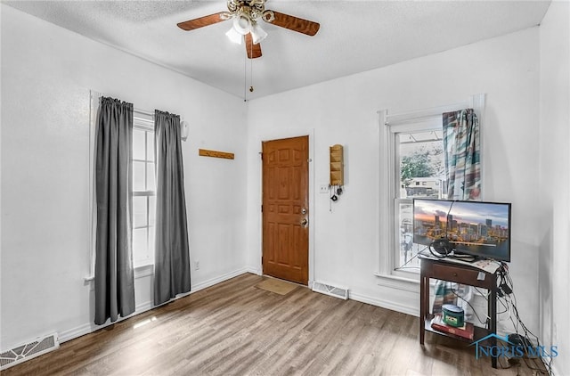 358 Burger St, Toledo, OH 43605 - foyer with wood finished floors, a ceiling fan, and a textured ceiling