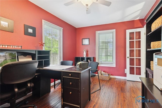6200 Swiss Garden Rd, Toledo, OH 43612 - office featuring hardwood / wood-style floors, ceiling fan, and baseboards