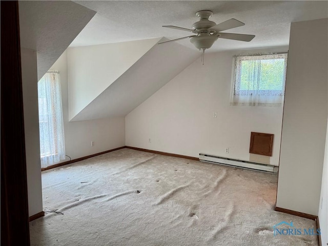 429 N Park St, Deshler, OH 43516 - additional living space featuring a baseboard radiator, carpet floors, a ceiling fan, and vaulted ceiling