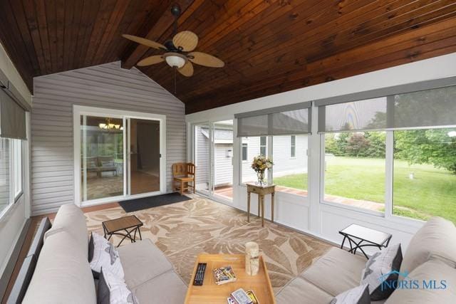 1033 Joseph Rd, Luckey, OH 43443 - sunroom / solarium featuring healthy amount of natural light, a ceiling fan, vaulted ceiling, and an outdoor living space