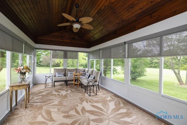 1033 Joseph Rd, Luckey, OH 43443 - sunroom with a ceiling fan, lofted ceiling, and an outdoor living space