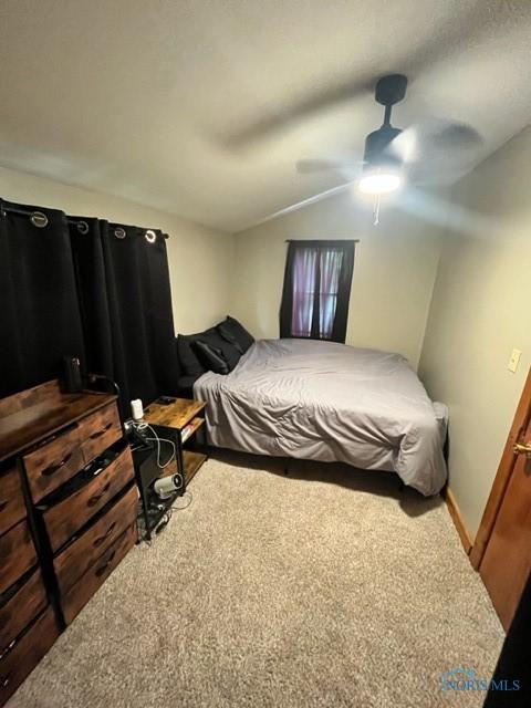 663 W Summit St, Fostoria, OH 44830 - bedroom featuring carpet, lofted ceiling, and ceiling fan