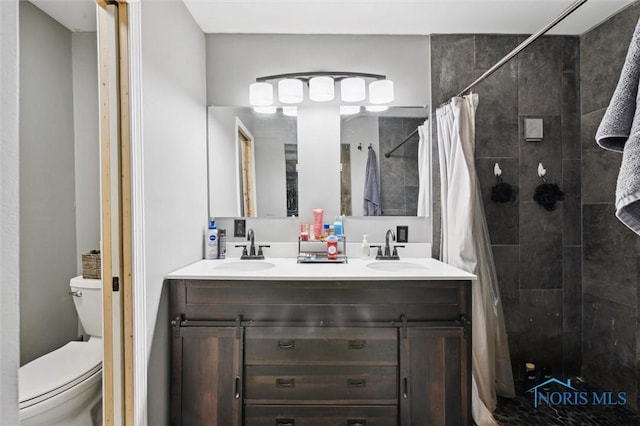13914 Devils Hole Rd, Bowling Green, OH 43402 - full bathroom featuring toilet, double vanity, and a stall shower