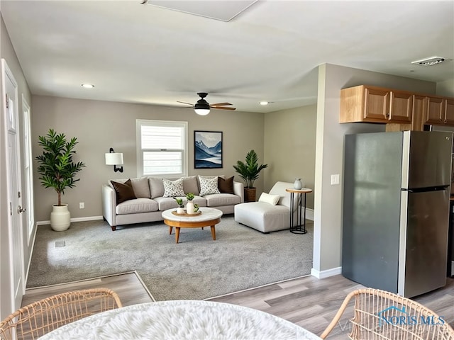 3530 Helene Ct, Toledo, OH 43623 - living room with baseboards, recessed lighting, light wood-style flooring, and ceiling fan