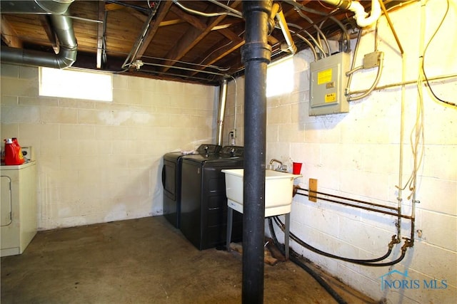 905 Eleanor Ave, Toledo, OH 43612 - basement with washer and dryer, electric panel, and a sink