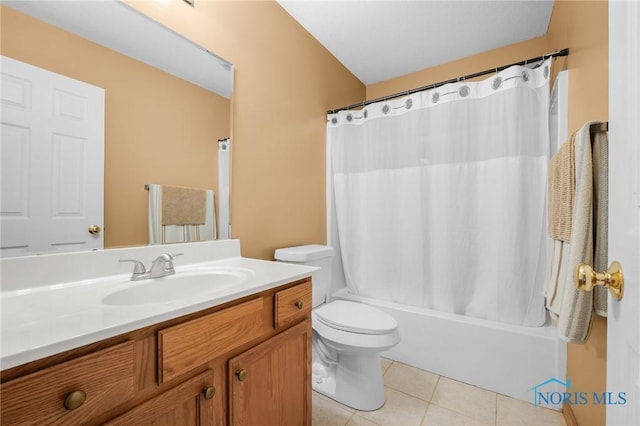 819 Wood Sorrel Ln, Perrysburg, OH 43551 - full bathroom with vanity, tile patterned floors, toilet, and shower / tub combo with curtain