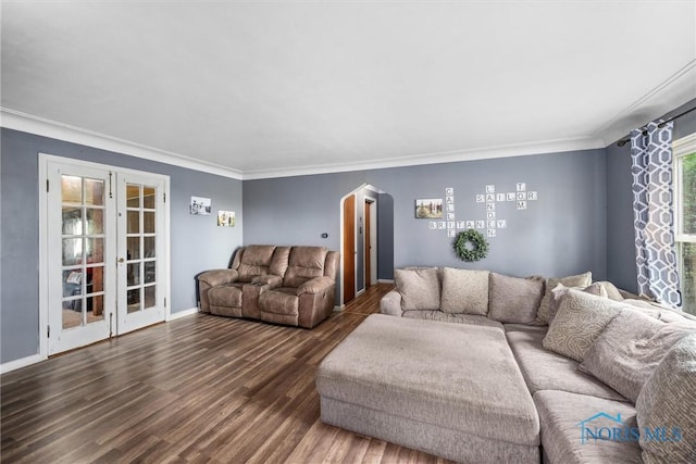 19330 N Dixie Hwy, Bowling Green, OH 43402 - living area featuring wood finished floors, crown molding, baseboards, and french doors