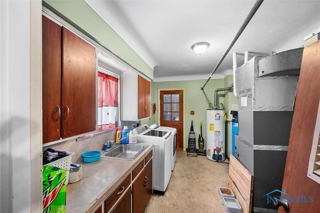 19330 N Dixie Hwy, Bowling Green, OH 43402 - washroom with water heater, washing machine and dryer, cabinet space, and heating unit