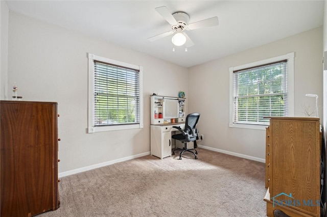 3480 Circle Dr, Delta, OH 43515 - office with plenty of natural light, carpet flooring, a ceiling fan, and baseboards