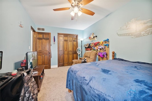 219 Illinois Dr, Bryan, OH 43506 - bedroom with carpet flooring, a ceiling fan, and a closet