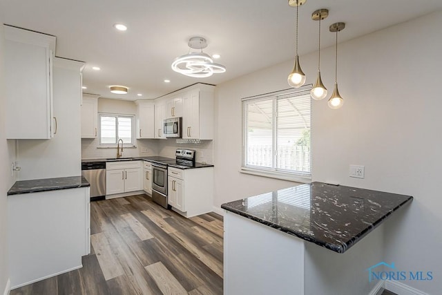 1048 Richland St, Maumee, OH 43537 - kitchen featuring appliances with stainless steel finishes, a sink, white cabinets, tasteful backsplash, and recessed lighting
