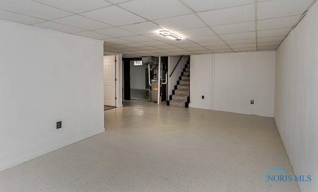 1048 Richland St, Maumee, OH 43537 - finished below grade area featuring stairs, a drop ceiling, and heating unit