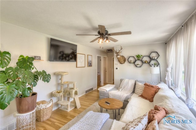 1367 Junior Dr, Maumee, OH 43537 - living room with wood finished floors, a ceiling fan, and baseboards