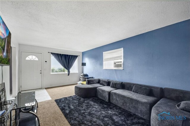 2146 Alvin St, Toledo, OH 43607 - living room with carpet floors, a textured ceiling, and cooling unit