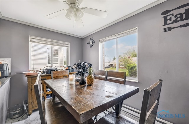 2146 Alvin St, Toledo, OH 43607 - dining area featuring plenty of natural light, ornamental molding, and a ceiling fan