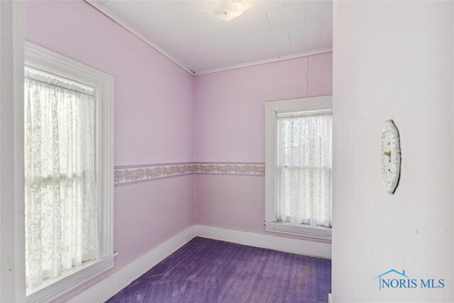 206 W Main St, Fayette, OH 43521 - empty room featuring dark carpet, ornamental molding, and baseboards