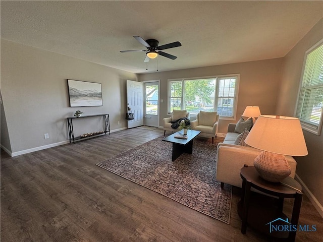 210 W William St, Maumee, OH 43537 - living room featuring healthy amount of natural light, wood finished floors, baseboards, and ceiling fan