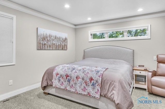 2714 W Rockridge Cir, Toledo, OH 43606 - bedroom featuring carpet, crown molding, baseboards, and recessed lighting