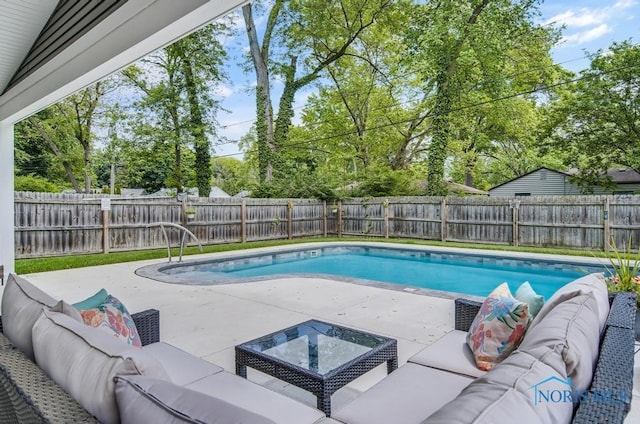 2714 W Rockridge Cir, Toledo, OH 43606 - view of swimming pool featuring an outdoor hangout area, a patio area, a fenced backyard, and view of scattered trees