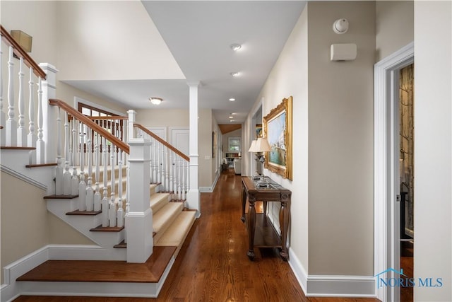 1860 Watermill Ln, Perrysburg, OH 43551 - stairs featuring wood finished floors, baseboards, and recessed lighting