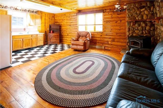 555 Race St, Clyde, OH 43410 - living room featuring a wood stove and light flooring