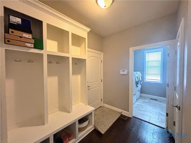 3244 Chasenwood Way, Perrysburg, OH 43551 - mudroom with independent washer and dryer, baseboards, and dark wood finished floors