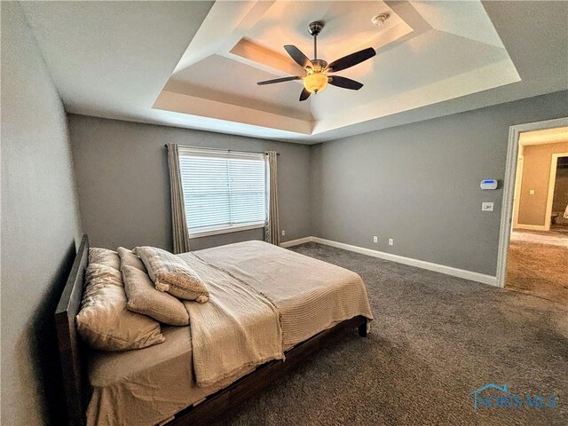 3244 Chasenwood Way, Perrysburg, OH 43551 - bedroom with a tray ceiling, carpet floors, baseboards, and a ceiling fan